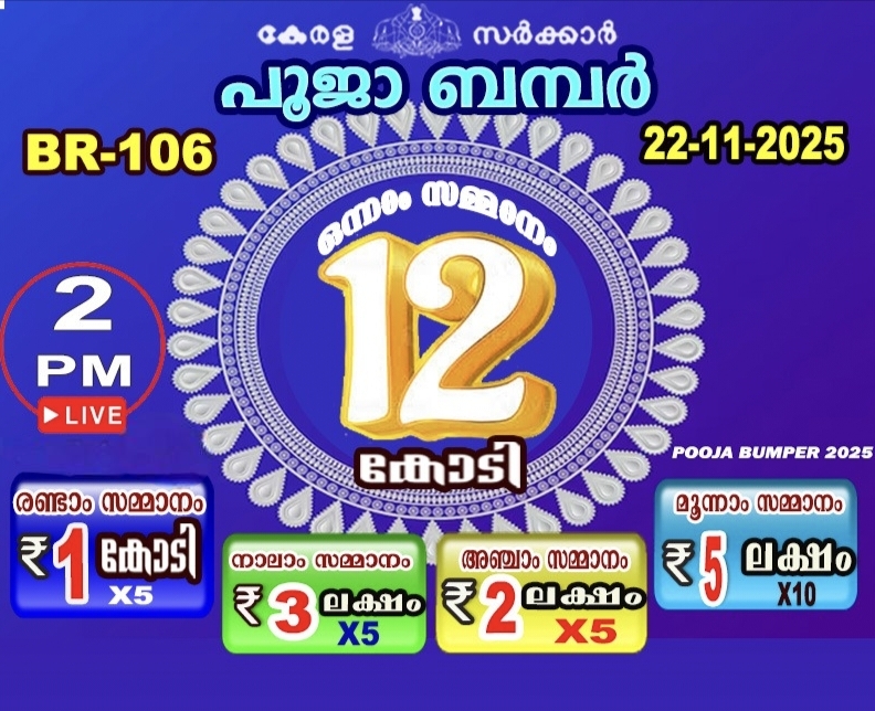 കേരളഭാഗ്യക്കുറി പൂജാ ബമ്പർ നറുക്കെടുപ്പ് നാളെ