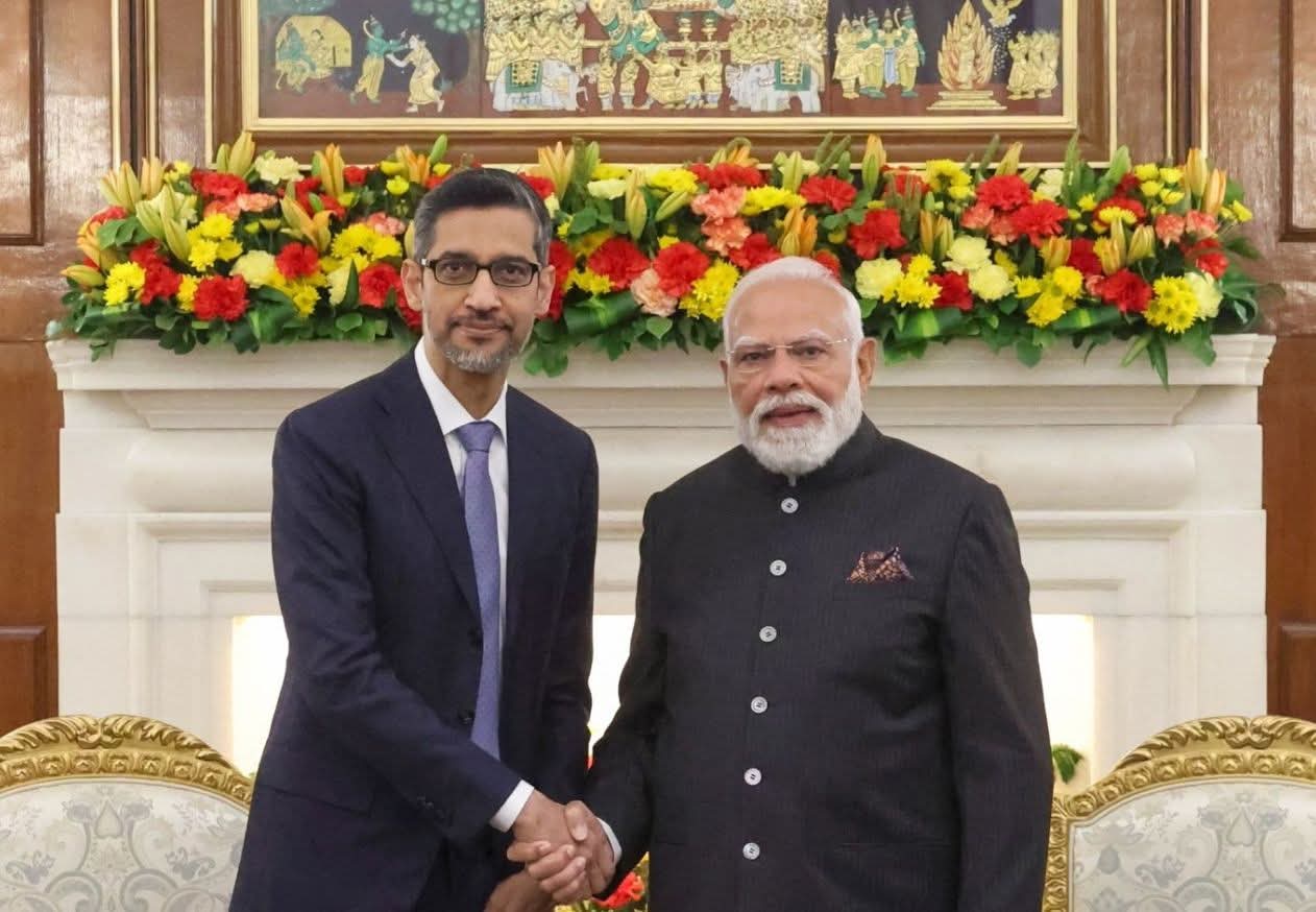 പ്രധാനമന്ത്രി നരേന്ദ്ര മോദിയുമായി കൂടിക്കാഴ്ച നടത്തി ഗൂഗിൾ സിഇഒ സുന്ദർ പിച്ചൈ 