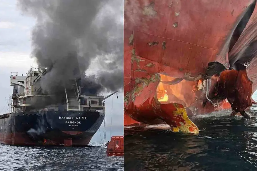 ഇന്ത്യയിലേക്ക് വരികയായിരുന്ന തായ് കപ്പലിന് നേരെ ഹോർമുസ് കടലിടുക്കിൽ ആക്രമണം, കപ്പലിന് തീപിടിച്ചു