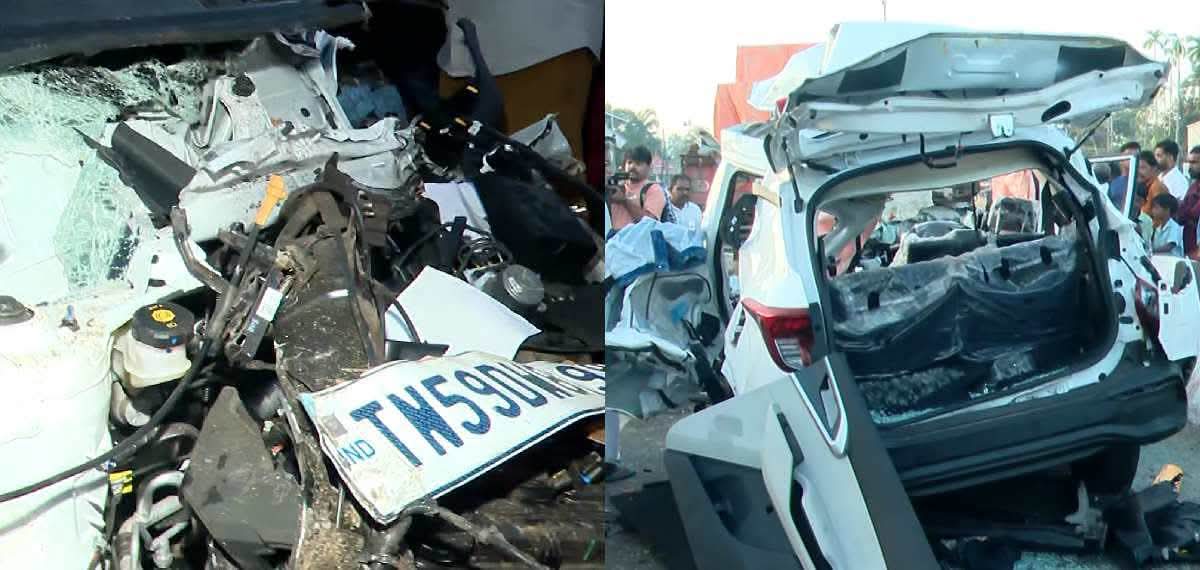 തൃശൂരില്‍ നിര്‍ത്തിയിട്ട ലോറിയിലേക്ക് കാര്‍ ഇടിച്ചുകയറി അപകടം; എട്ട് പേർക്ക് ദാരുണാന്ത്യം